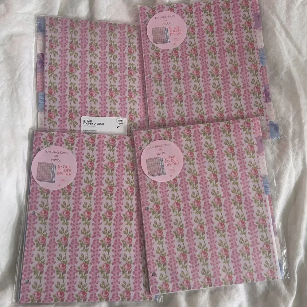 LoveShackFancy Yoobi 8 Tab Folder Dividers Set of 4 Sticker Labels New